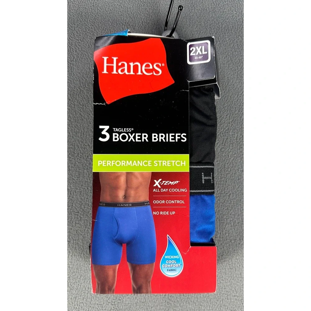 Hanes Boxer Briefs Mens 2XL 3 Pack Performance Stretch X Temp Cooling Underwear